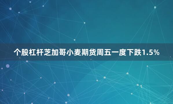 个股杠杆芝加哥小麦期货周五一度下跌1.5%